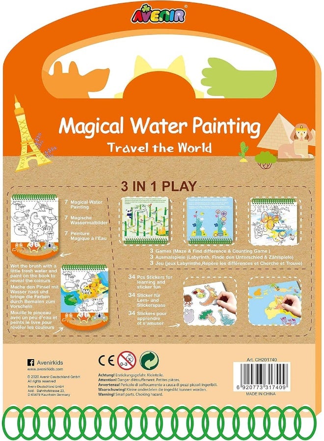 Avenir Magical Water Painting - Travel the World | On-The-Go Coloring Activity Book for Endless Fun and Creativity, 3-in-1 Play - Coloring, Games & Stickers | Ideal Gift for Kids 3+ - Image 5