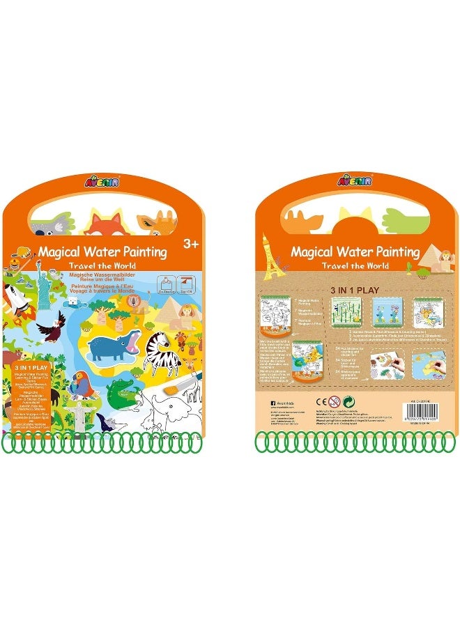 Avenir Magical Water Painting - Travel the World | On-The-Go Coloring Activity Book for Endless Fun and Creativity, 3-in-1 Play - Coloring, Games & Stickers | Ideal Gift for Kids 3+ - Image 1