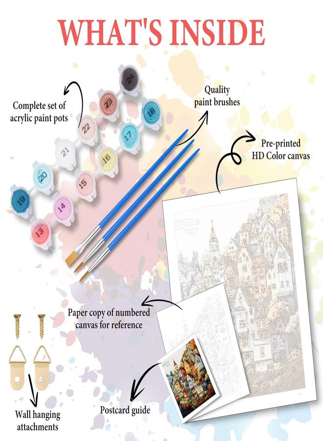 Camocin Paint by Numbers Kit for Adults Beginner, Countryside Acrylic Adult Paint by Number Kits on Canvas, Village Landscape Watercolor Oil Paint by Number for Adults, Perfect for Home Decor Gift 16"x20" - Image 5