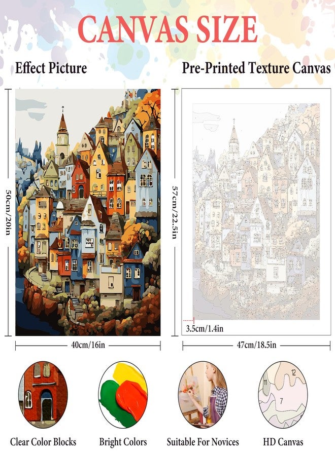Camocin Paint by Numbers Kit for Adults Beginner, Countryside Acrylic Adult Paint by Number Kits on Canvas, Village Landscape Watercolor Oil Paint by Number for Adults, Perfect for Home Decor Gift 16"x20" - Image 3