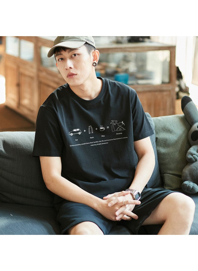 TonLion 2025 Summer Short Sleeve T-shirt Men's Cotton Tee Fashionable Versatile Round Neck Loose Fit Casual Top - Image 2