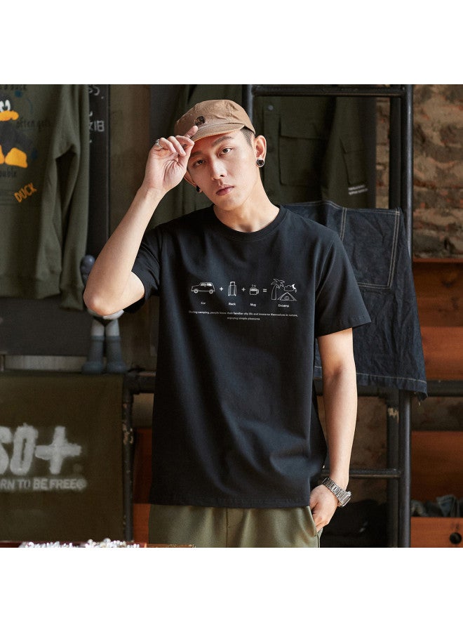 TonLion 2025 Summer Short Sleeve T-shirt Men's Cotton Tee Fashionable Versatile Round Neck Loose Fit Casual Top - Image 4