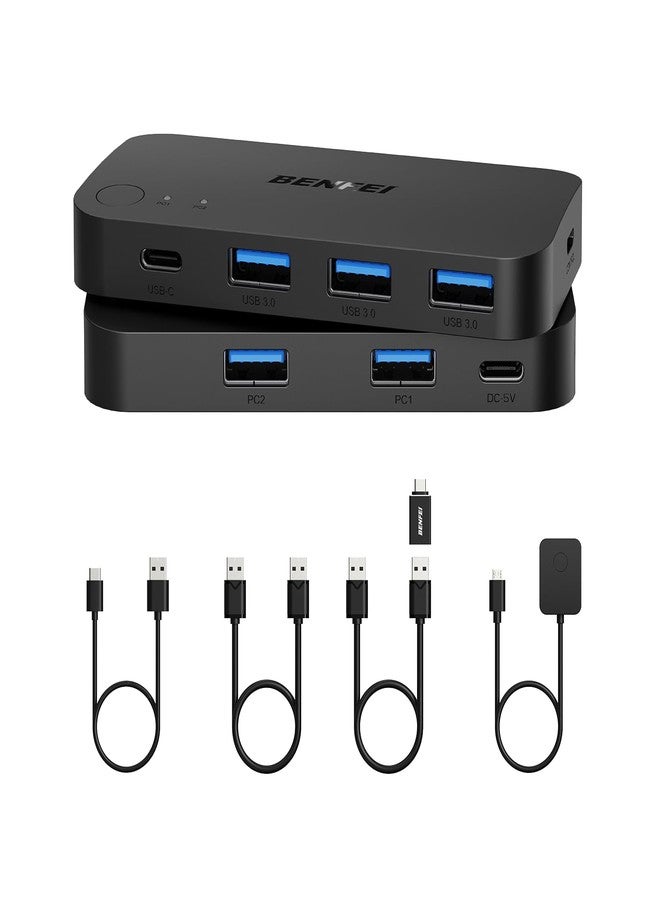 Benfei USB 3.0 Switcher, 2 Computers Share 3*USB 3.0 and 1*USB C with Remote Control for PC Mouse Keyboard Printer Scanner, USB KVM Switch Selector Compatible with Windows, Mac, Linux - Image 1