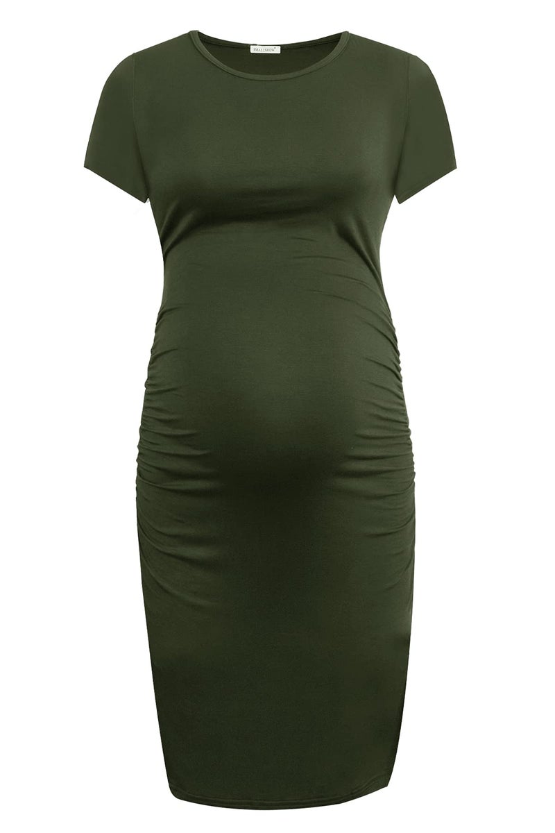 Smallshow Women's Short Sleeve Maternity Dress Ruched Pregnancy Clothes X-Large Army Green - Image 2