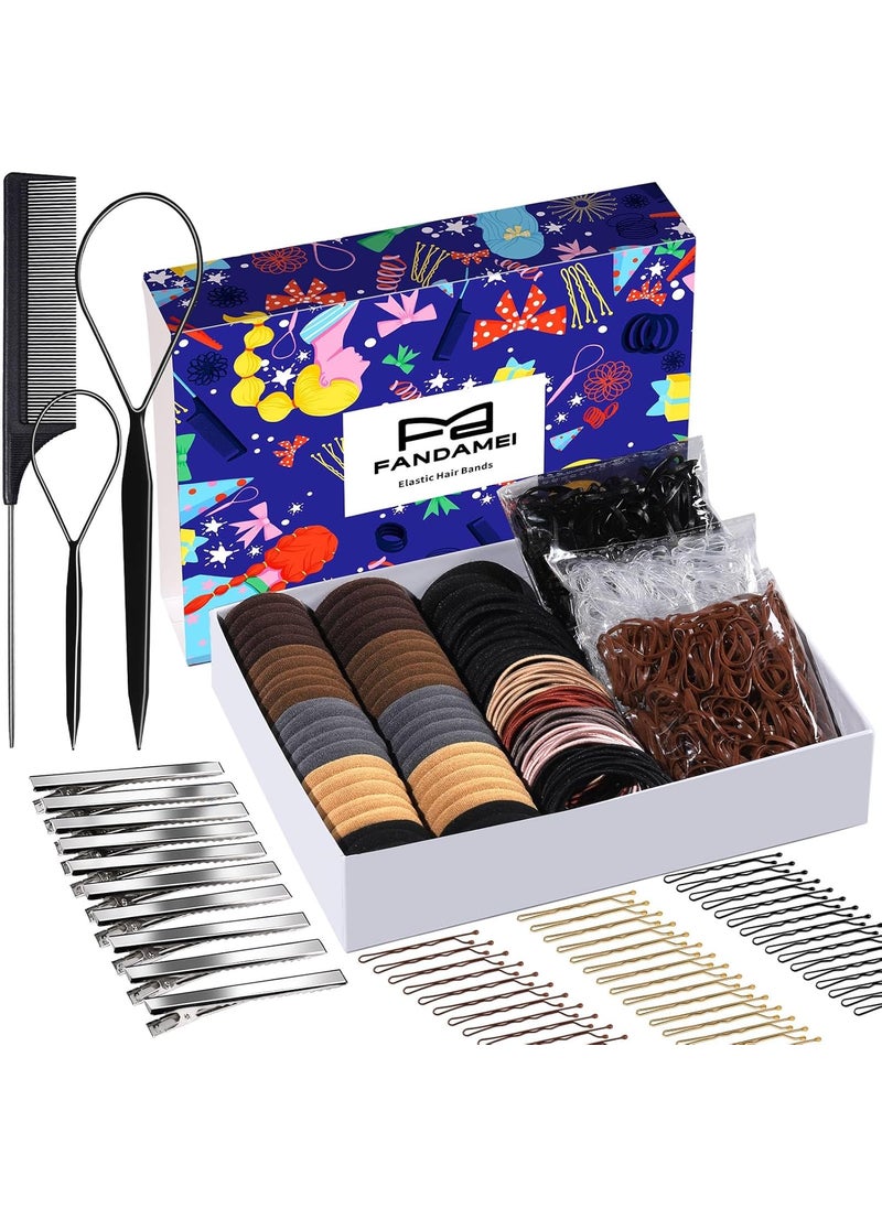 FANDAMEI FANDAMEI Hair Accessories Kit  Elastic Hair Ties Cotton Bands Rubber Bands Hair Pins Rat Tail Comb for Women 