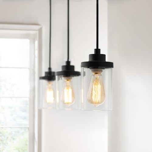 mirrea H Type Cord Adjustable Black Track Lighting Pendant with Clear Glass Shade Pack of 3 - Image 4