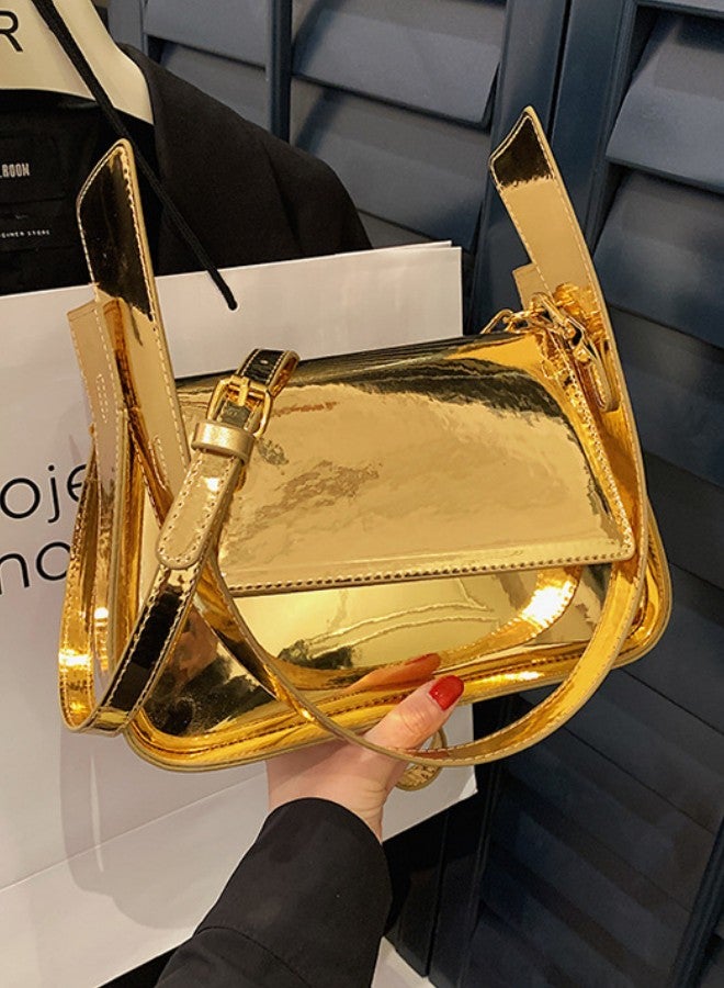WAOKN Women's Designer Shoulder Bag, Ladies Fashion Shiny Crossbody Bag Side Bag, PU Leather Tote Bag Handbag Clutch Bag Carry Bag Gift Bag(Gold)  - Image 4