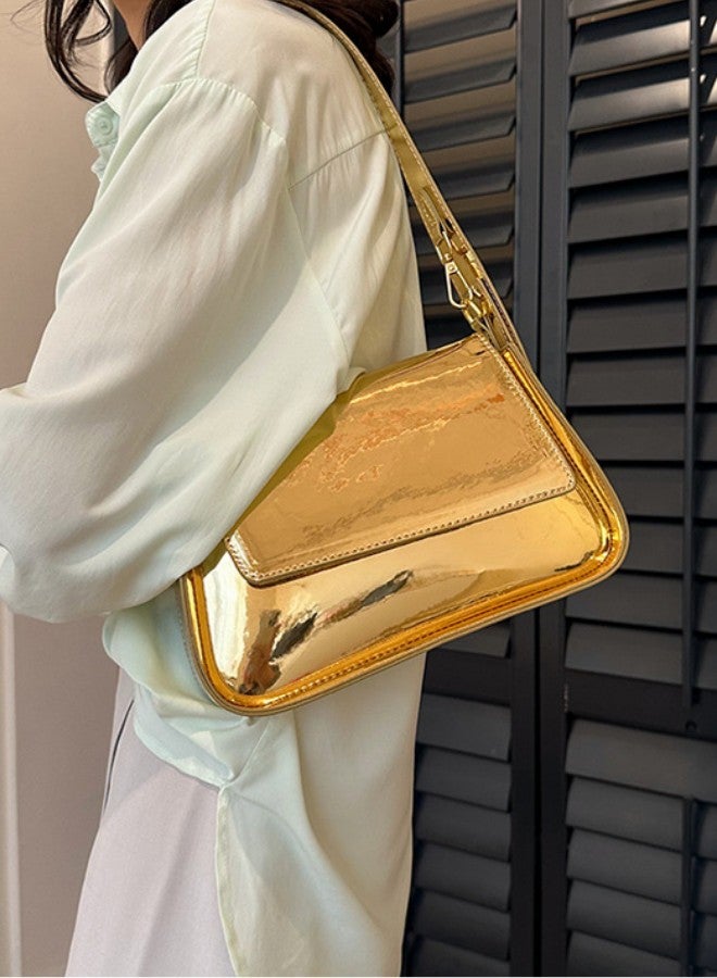 WAOKN Women's Designer Shoulder Bag, Ladies Fashion Shiny Crossbody Bag Side Bag, PU Leather Tote Bag Handbag Clutch Bag Carry Bag Gift Bag(Gold)  - Image 2