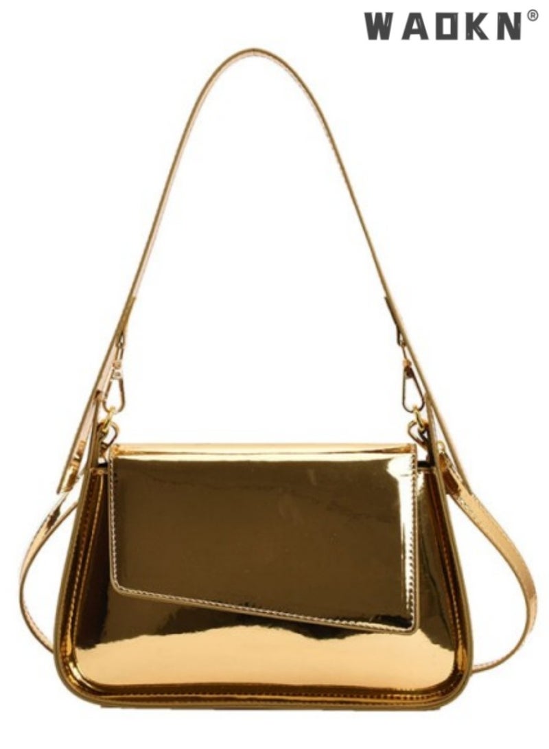 WAOKN Women's Designer Shoulder Bag, Ladies Fashion Shiny Crossbody Bag Side Bag, PU Leather Tote Bag Handbag Clutch Bag Carry Bag Gift Bag(Gold)  - Image 1