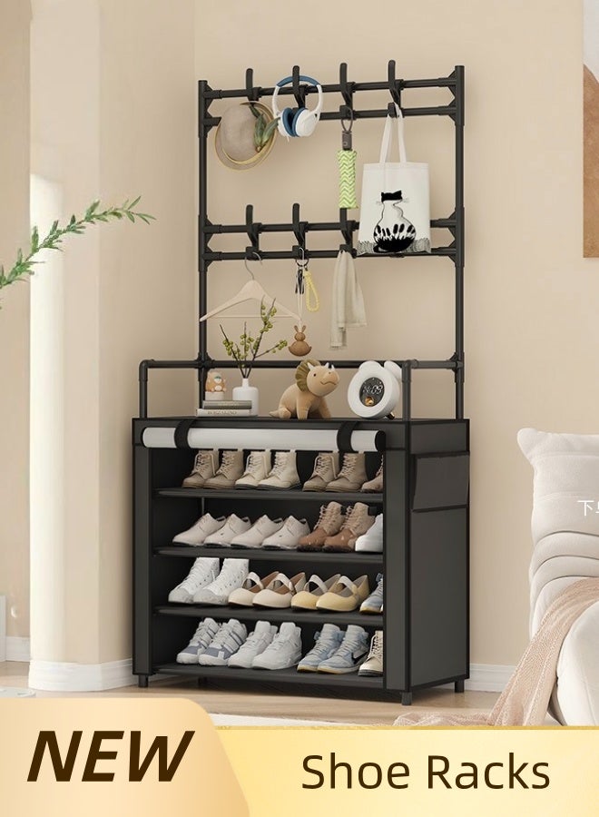 راكب أحذية معدني بخمسة طبقات، منظم تخزين مستقل متعدد الوظائف للغرفة المعيشية والغرفة النومية والممر | رف تخزين للأحذية والمعاطف - Image 1