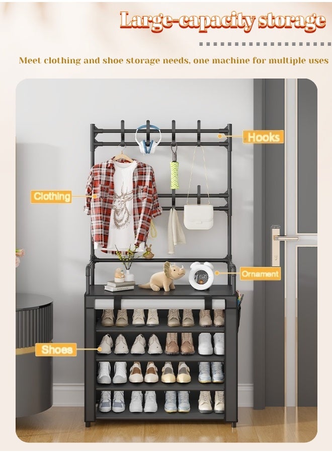 راكب أحذية معدني بخمسة طبقات، منظم تخزين مستقل متعدد الوظائف للغرفة المعيشية والغرفة النومية والممر | رف تخزين للأحذية والمعاطف - Image 2
