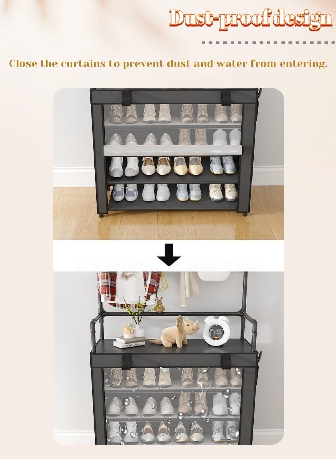 راكب أحذية معدني بخمسة طبقات، منظم تخزين مستقل متعدد الوظائف للغرفة المعيشية والغرفة النومية والممر | رف تخزين للأحذية والمعاطف - Image 3