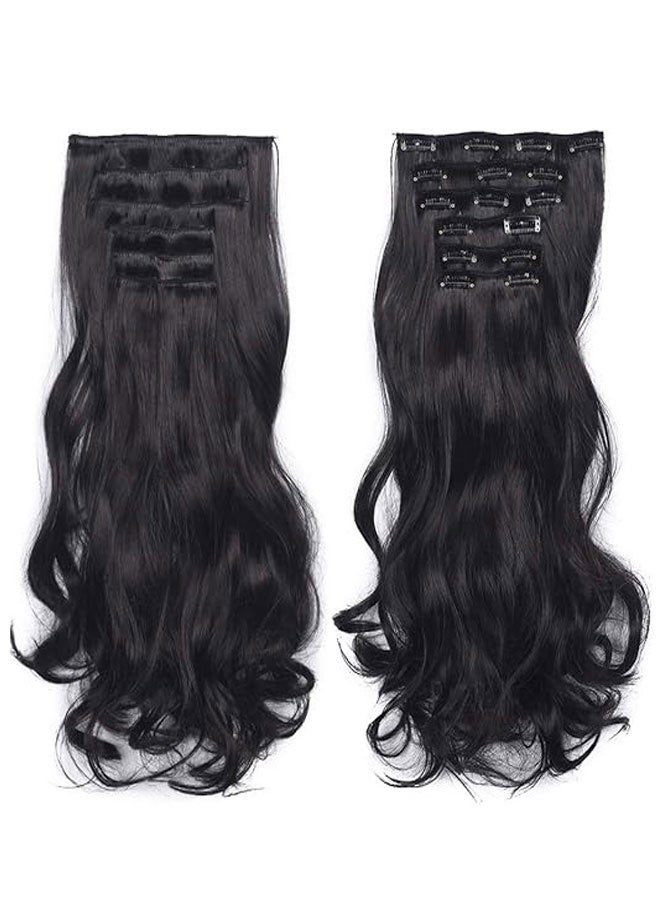 وهاواي 6pcs Clip in Hair Extensions for Women 50cm, Heat Resistant Synthetic Fiber Long Wavy Hairpieces Thick Clip in Hair Extensions with 16 Invisible Clips Natural Black - Image 1