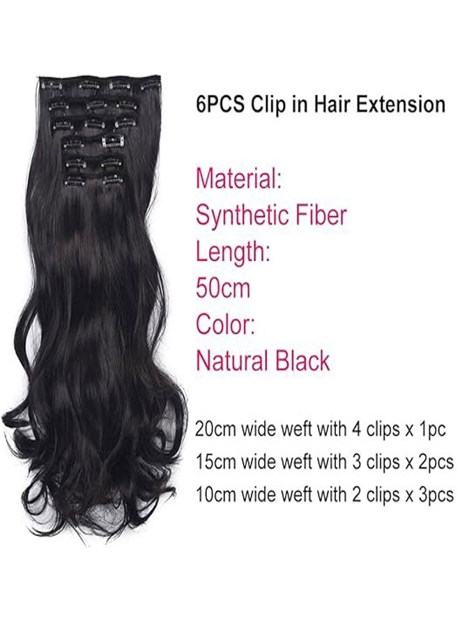 وهاواي 6pcs Clip in Hair Extensions for Women 50cm, Heat Resistant Synthetic Fiber Long Wavy Hairpieces Thick Clip in Hair Extensions with 16 Invisible Clips Natural Black - Image 2