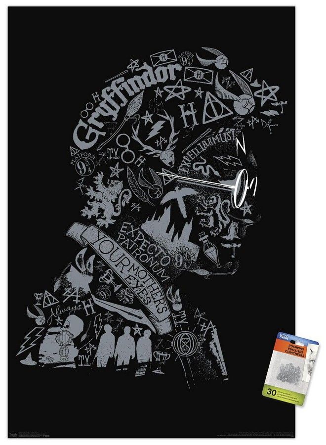 Trends International The Wizarding World: Harry Potter Text Graphic Of Harry Potter Wall Poster With Push Pins - Image 1