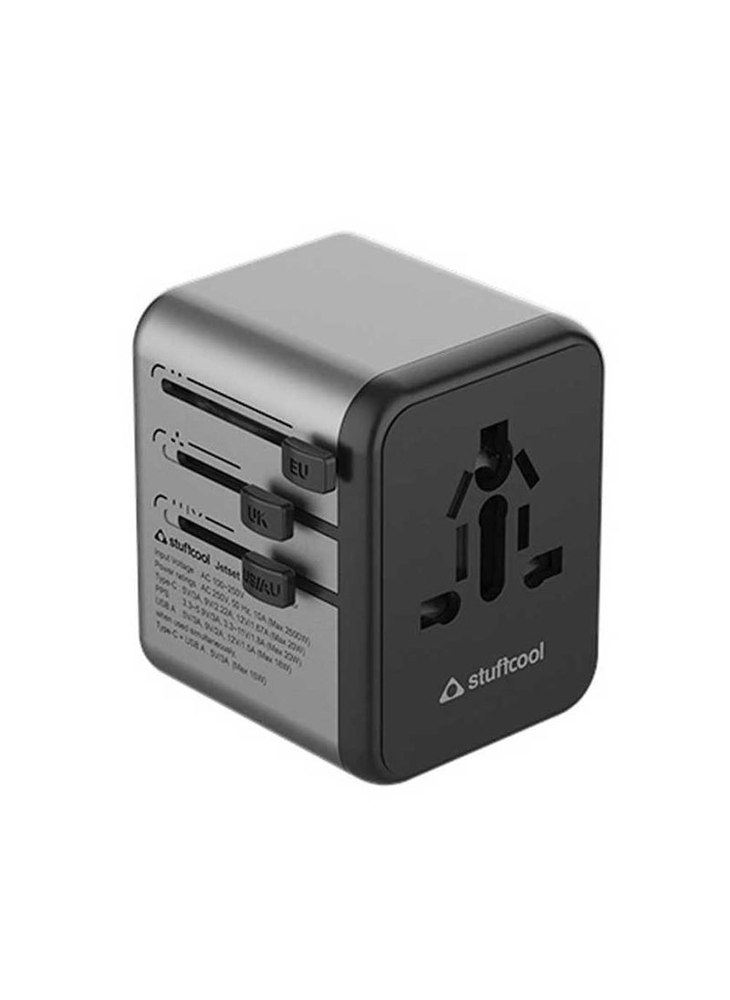 Stuffcool Stuffcool Jetset Made in India Universal Travel Adapter with US UK EU AUS pins Works in 150 Countries with PD20W Type C Port and 18W Type A Port Built in Charges iPhones 50 in 30 mins  - Image 1