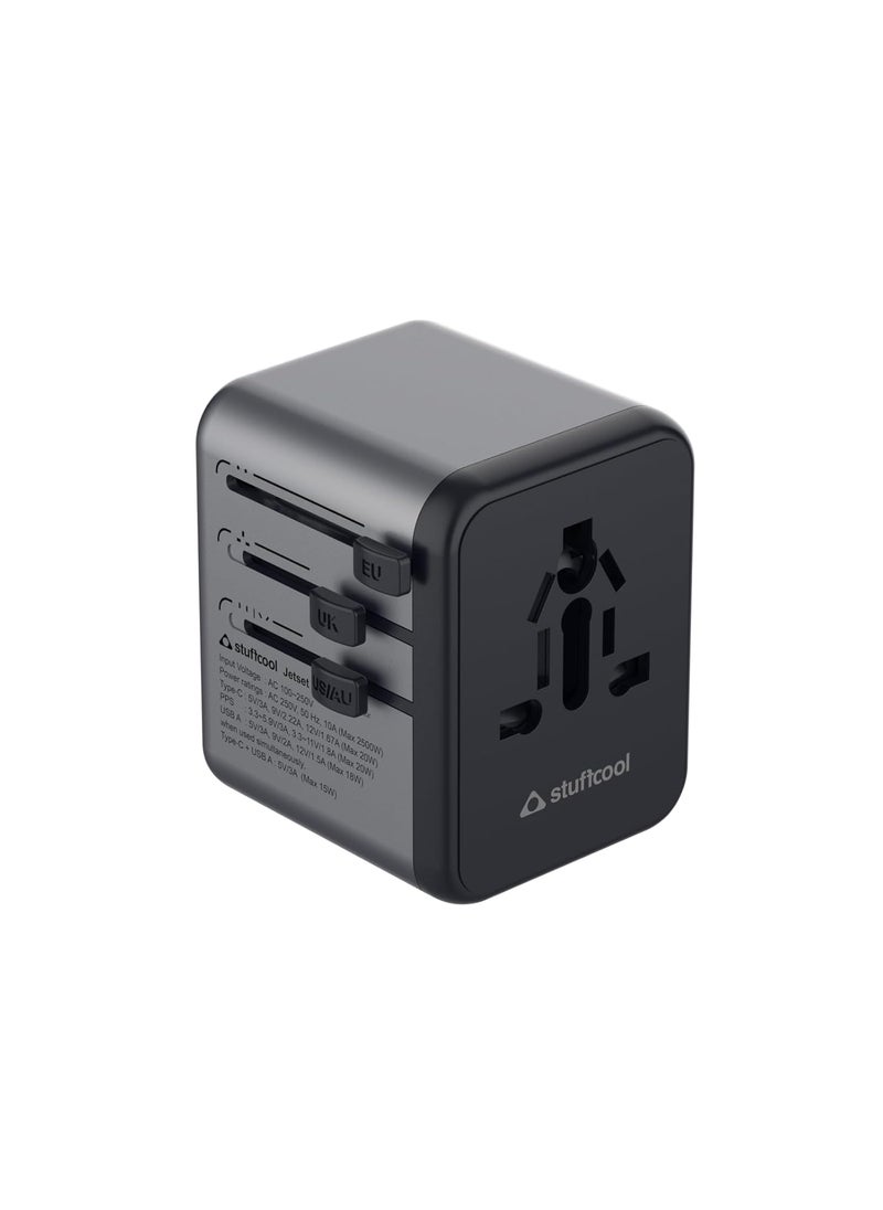 Stuffcool Stuffcool Jetset Made in India Universal Travel Adapter with US UK EU AUS pins Works in 150 Countries with PD20W Type C Port and 18W Type A Port Built in Charges iPhones 50 in 30 mins  - Image 2