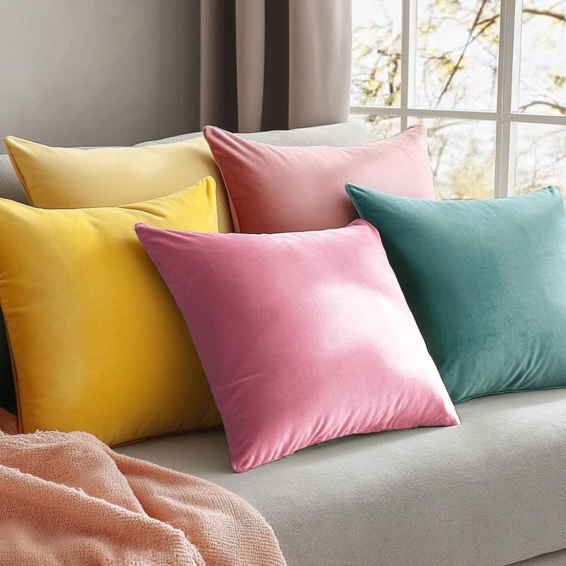 QUORGVES Light Pink Pillow Covers 22x22 Inch Pack of 2 Light Pink Throw Pillows for Couch Living Room Bed Bedroom Soft Velvet Square Throw Pillow Cover 22 x 22 Set of 2 - Image 2