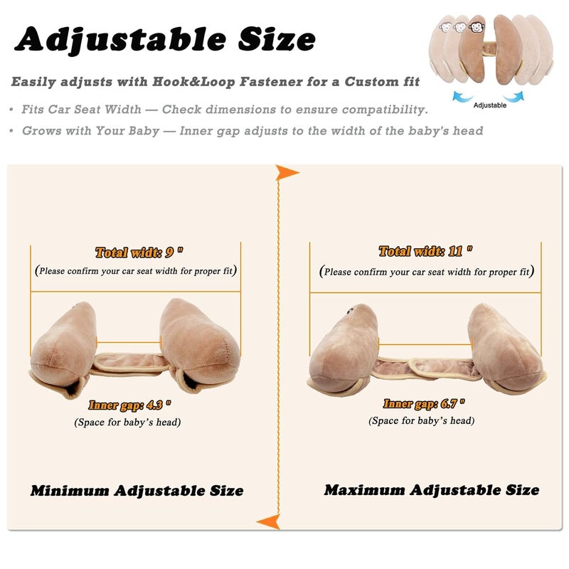 StoHua Adjustable Travel Pillow for Infant, Portable Baby Head Neck Support Pillow for Car Seat and Stroller, Banana Travel Headrest Pillow for Infant, Comfortble Toddler Neck Pillows for Pushchair, Brown - Image 3