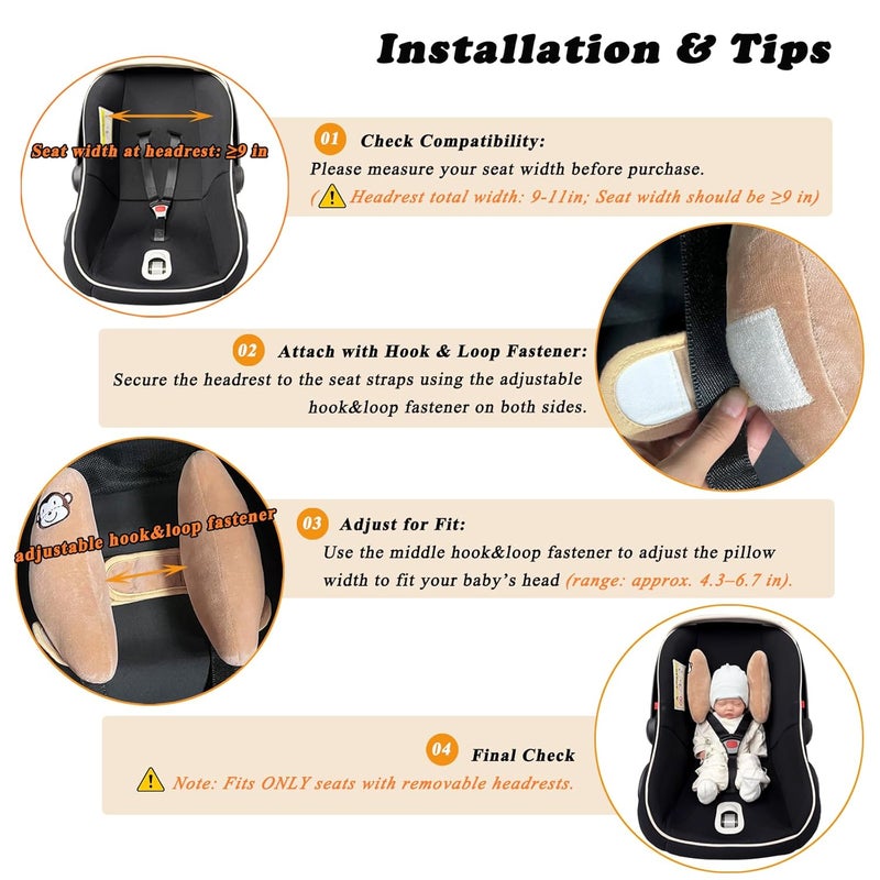 StoHua Adjustable Travel Pillow for Infant, Portable Baby Head Neck Support Pillow for Car Seat and Stroller, Banana Travel Headrest Pillow for Infant, Comfortble Toddler Neck Pillows for Pushchair, Brown - Image 4