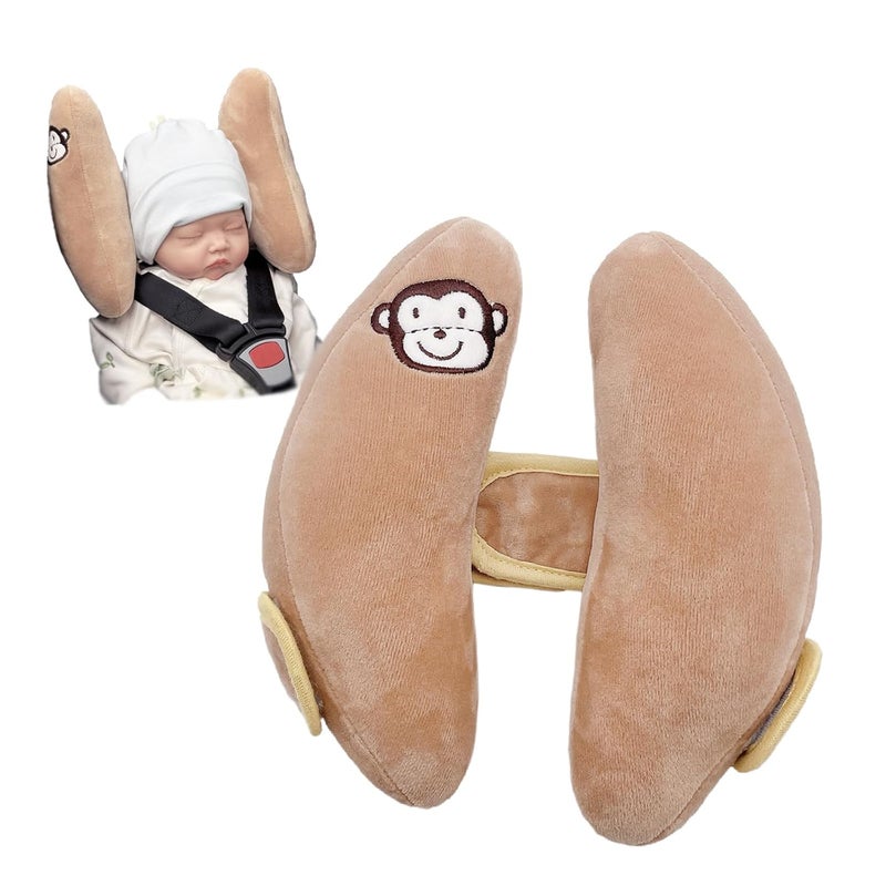 StoHua Adjustable Travel Pillow for Infant, Portable Baby Head Neck Support Pillow for Car Seat and Stroller, Banana Travel Headrest Pillow for Infant, Comfortble Toddler Neck Pillows for Pushchair, Brown - Image 1