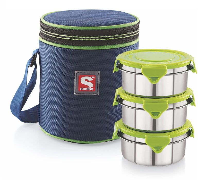 SUNLIFE - Decent 3Pc Insulated Lunch Pack - 3Pc Stainless Steel Containers (Lock-N-Lock) Lunch Box (Green) - Image 1