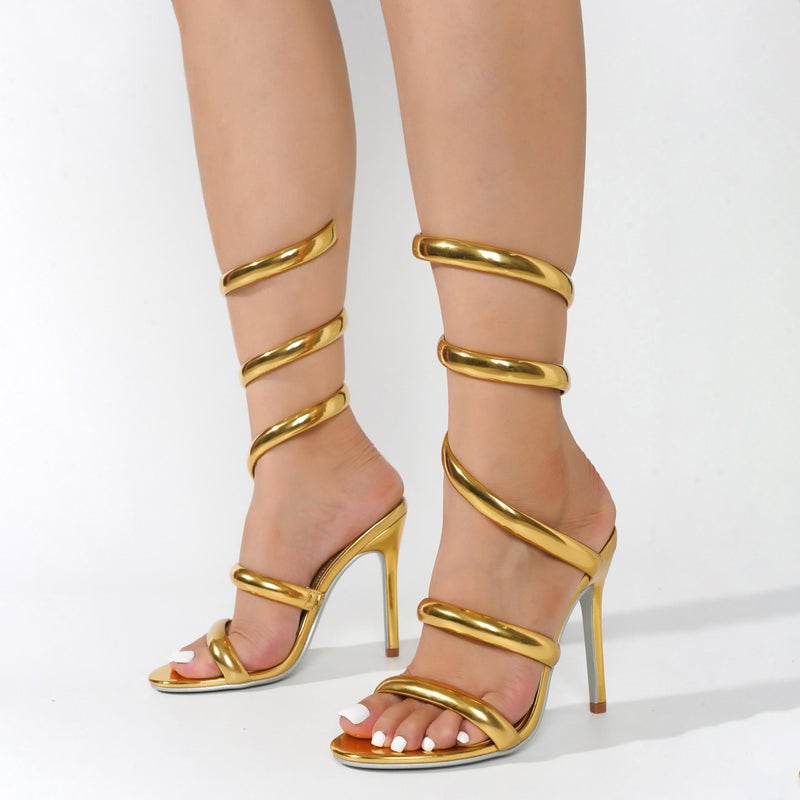 Cape Robbin Women's Metallic Heels - Ankle Wrap Stiletto Sandals 4 Inch, Open Round Toe High Heel Sandals for Women, Shiny Evening Heels (Faydra) - Gold 9 - Image 5