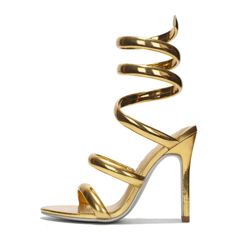 Cape Robbin Women's Metallic Heels - Ankle Wrap Stiletto Sandals 4 Inch, Open Round Toe High Heel Sandals for Women, Shiny Evening Heels (Faydra) - Gold 9 - Image 1