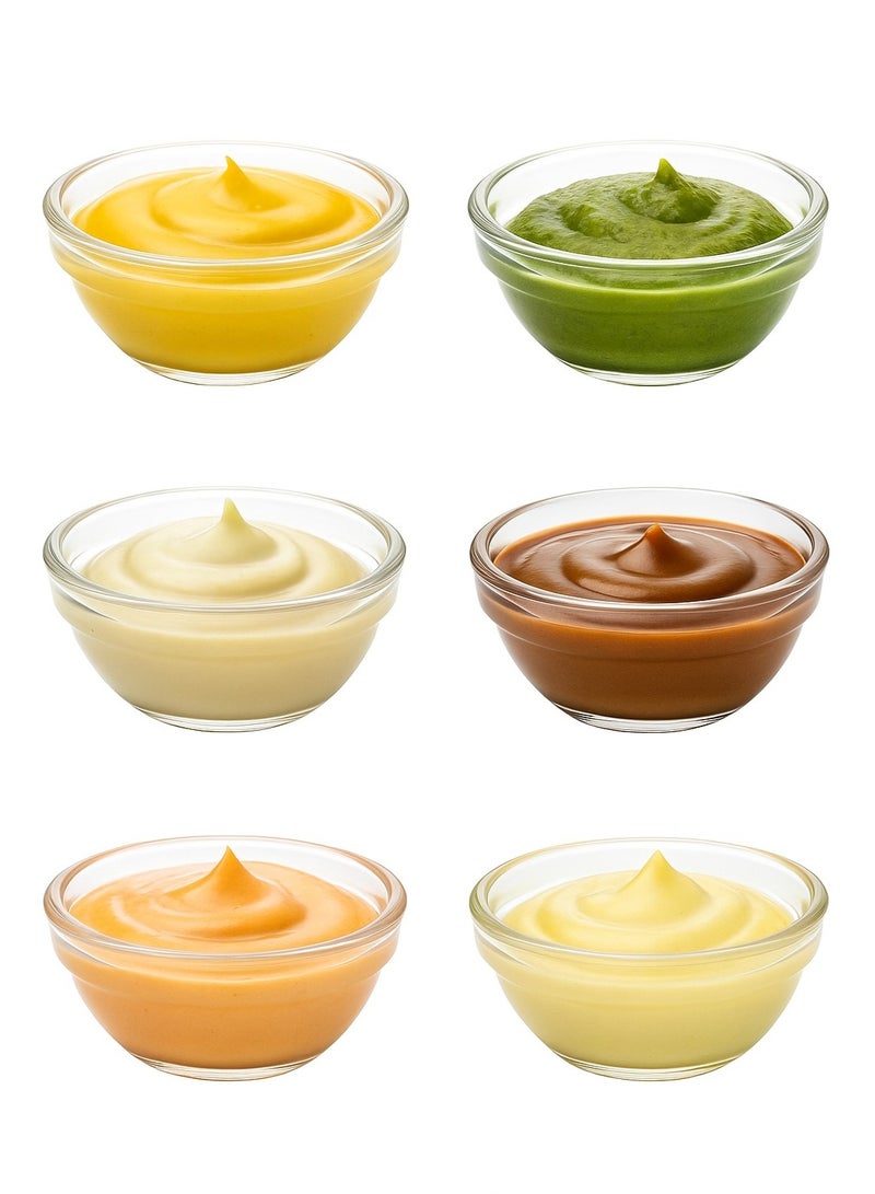 هابي هوم عبوة من 6 أوعية زجاجية صغيرة، أوعية غمس، طبق صلصة صغير مستدير سعة 75 مل للصلصات، وعاء تقديم زجاجي شفاف صغير للصلصة، المكونات، التوابل، أوعية تحضير التوابل، المقبلات - Image 1