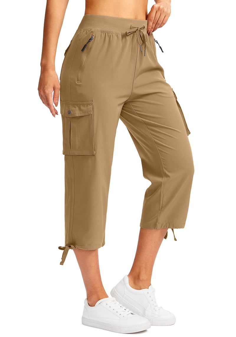 Soothfeel Women's Cargo Capris Pants with 6 Pockets Lightweight Quick Dry Travel Hiking Summer Pants for Women Casual (Dark Khaki, L) - Image 1