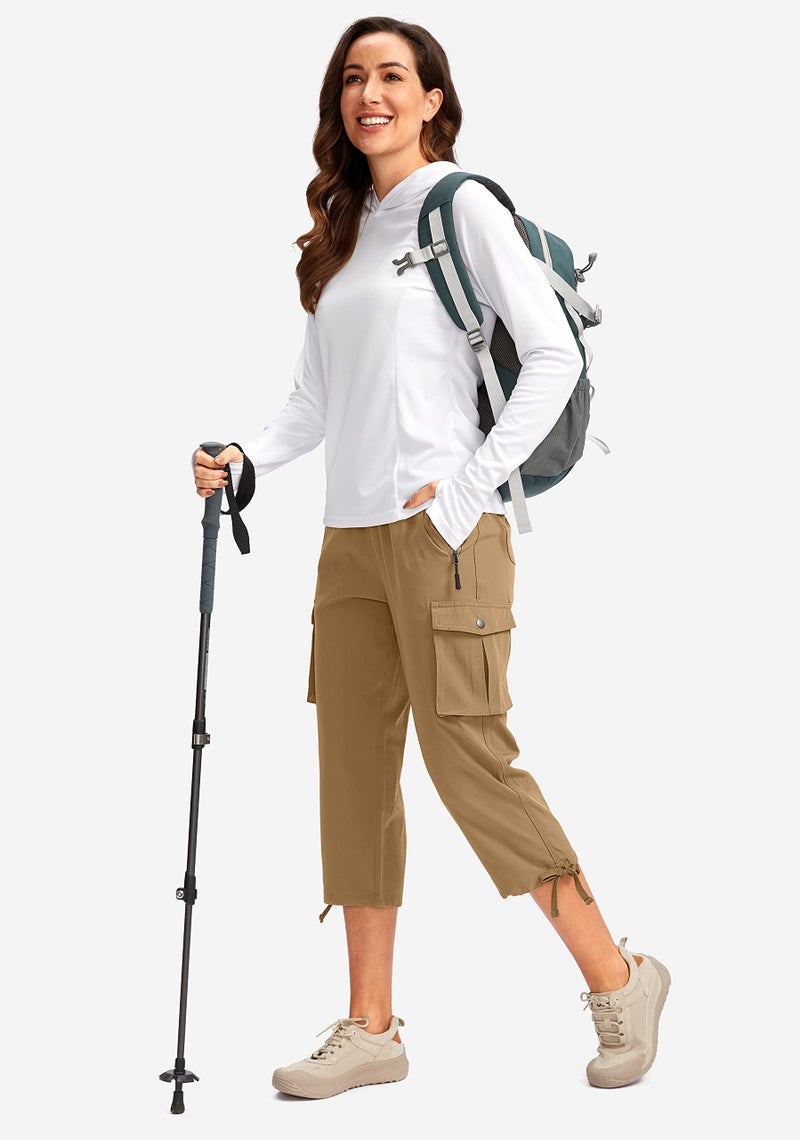 Soothfeel Women's Cargo Capris Pants with 6 Pockets Lightweight Quick Dry Travel Hiking Summer Pants for Women Casual (Dark Khaki, L) - Image 5