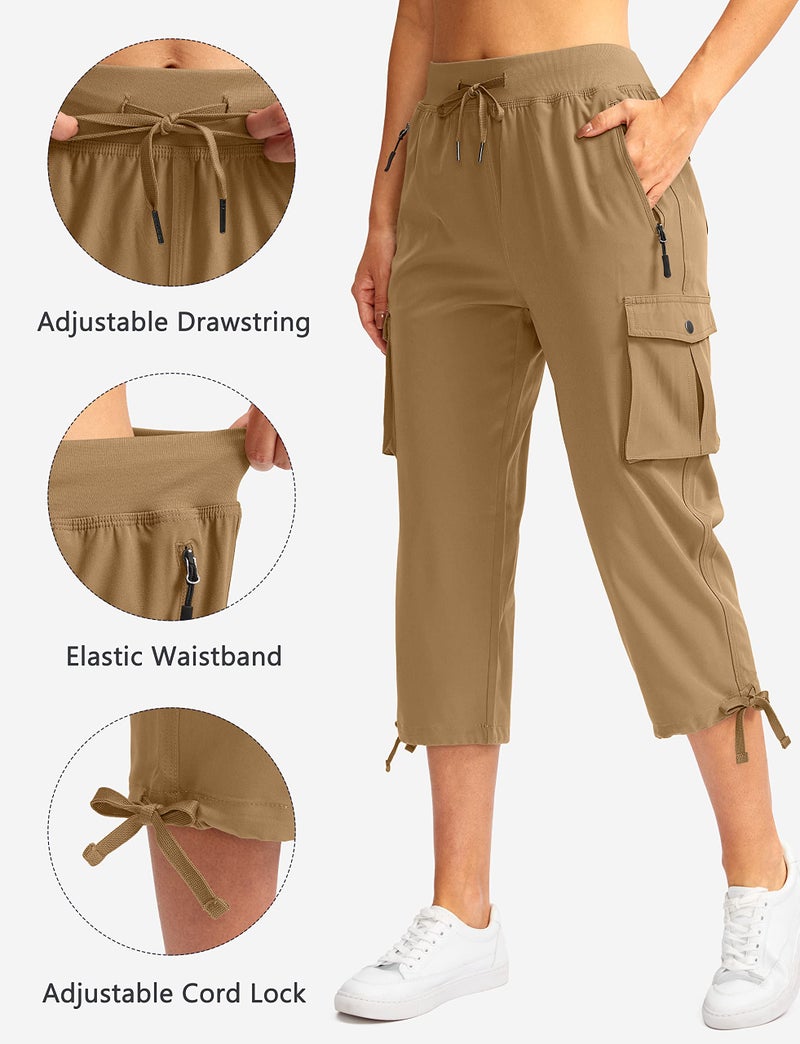 Soothfeel Women's Cargo Capris Pants with 6 Pockets Lightweight Quick Dry Travel Hiking Summer Pants for Women Casual (Dark Khaki, L) - Image 3