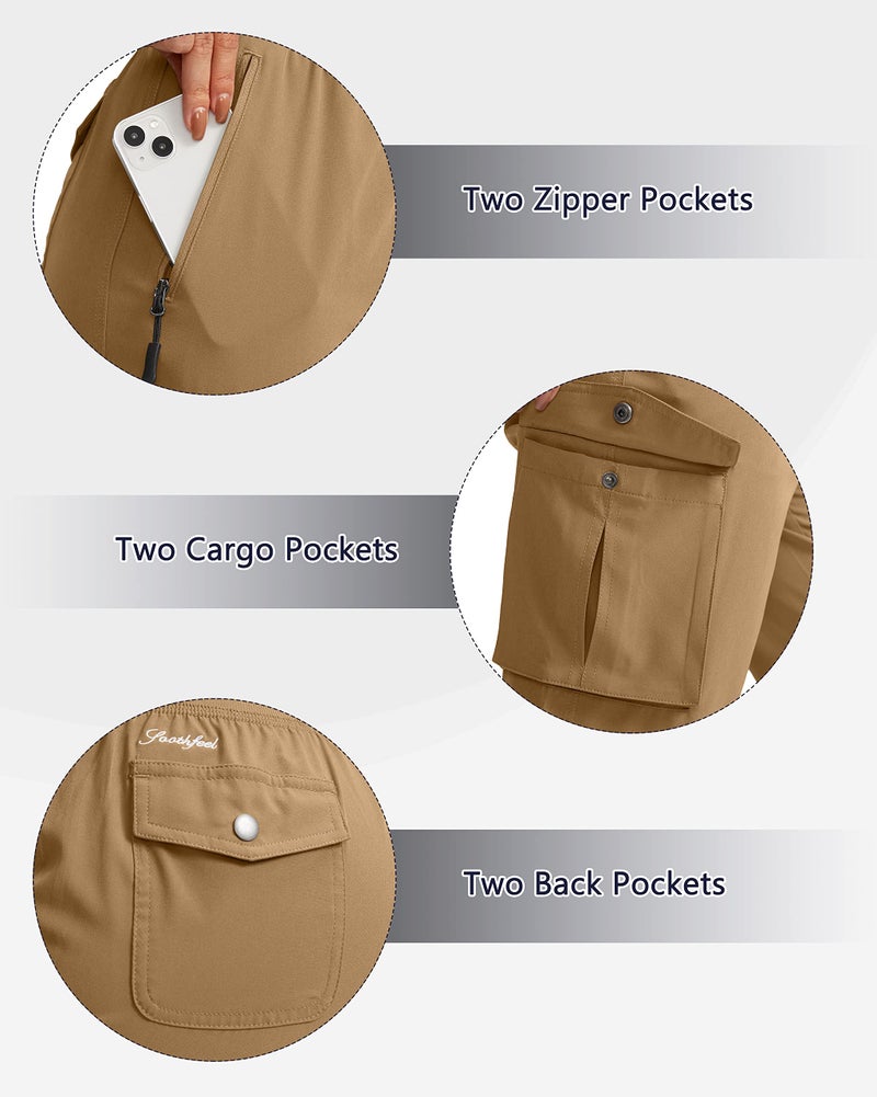 Soothfeel Women's Cargo Capris Pants with 6 Pockets Lightweight Quick Dry Travel Hiking Summer Pants for Women Casual (Dark Khaki, L) - Image 4