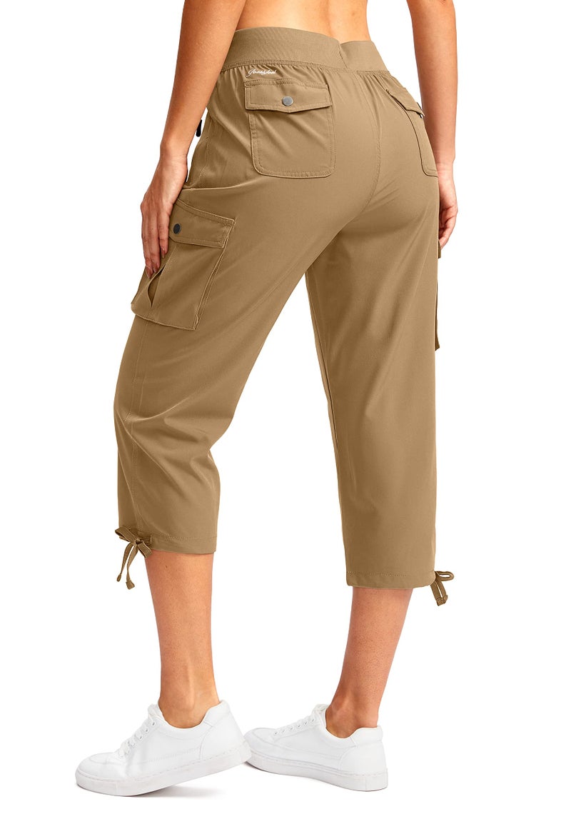 Soothfeel Women's Cargo Capris Pants with 6 Pockets Lightweight Quick Dry Travel Hiking Summer Pants for Women Casual (Dark Khaki, L) - Image 2