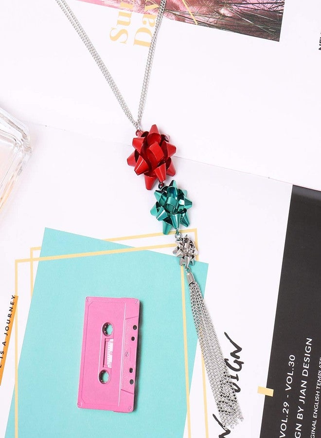 CEALXHENY Christmas Necklace for Women Festive Bow Pendant Necklaces Delicate Chain Tassel Necklace Long Necklace Holiday Gift for Women (Red+Green+Silver) - Image 4