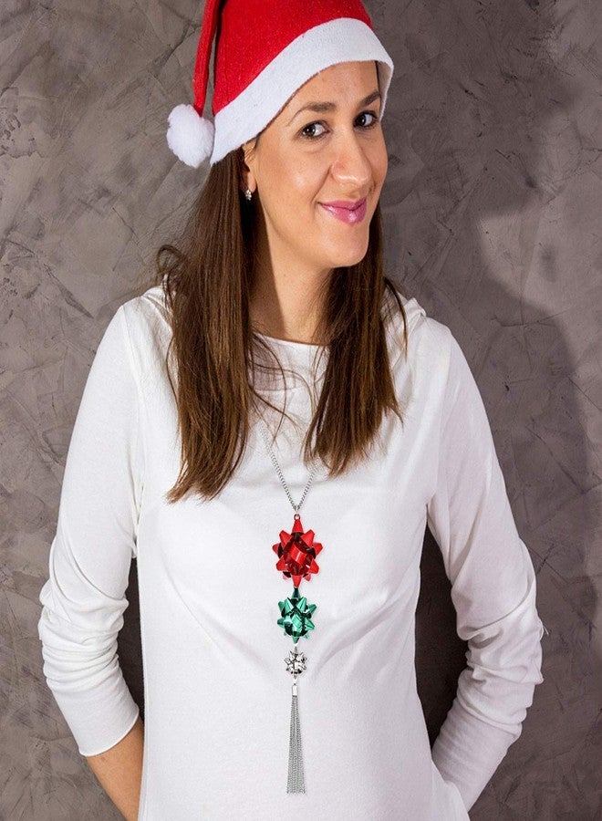 CEALXHENY Christmas Necklace for Women Festive Bow Pendant Necklaces Delicate Chain Tassel Necklace Long Necklace Holiday Gift for Women (Red+Green+Silver) - Image 2