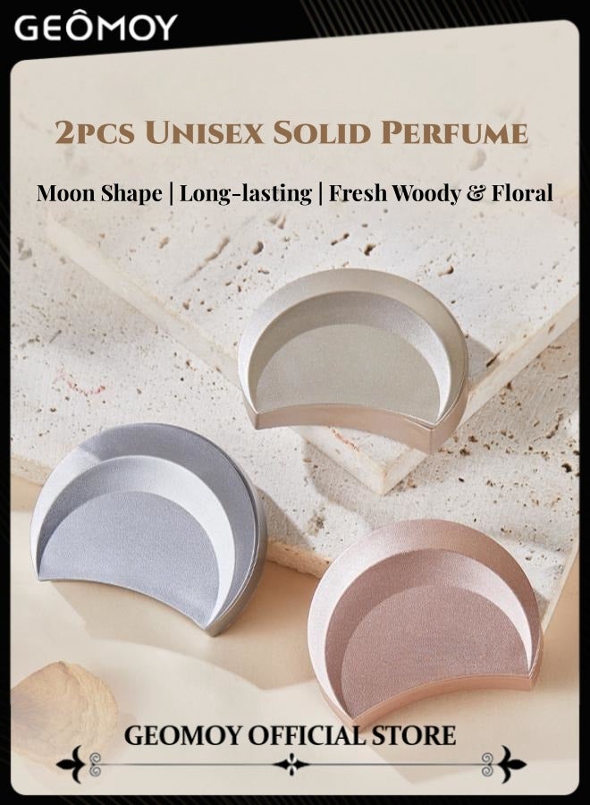 Geomoy Unisex Women's Men's 2pcs Solid Perfume Moon Shape Package Fresh Smearing Perfume Ointment Portable Lightweight Fragrance Body Cream - Image 1