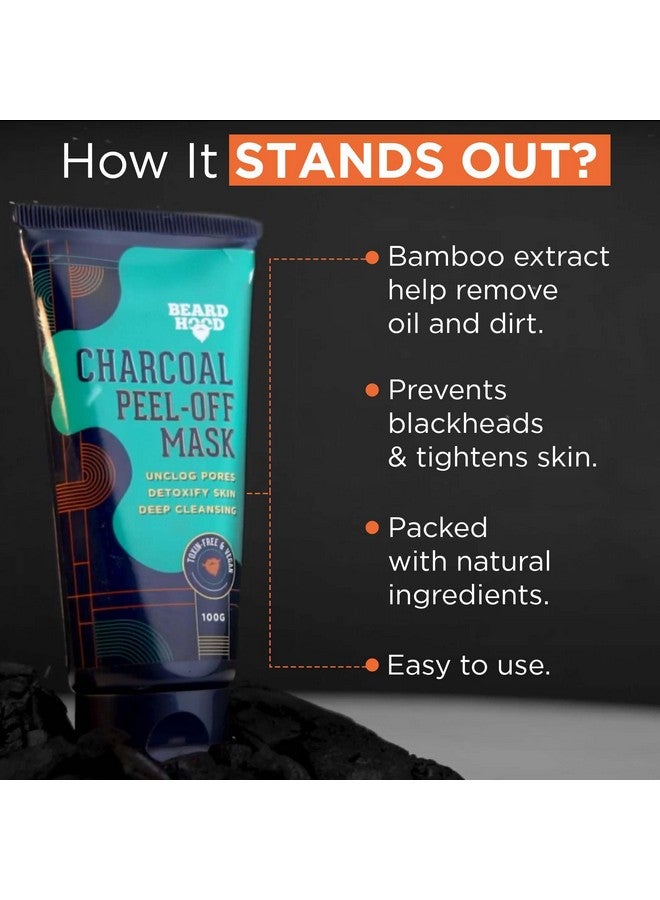 BEARDHOOD Charcoal Peel Off Mask ; Skin Detox & Instant Glow ; Benefits Of Rosemary Oil & Eucalyptus Oil 3.5 Ounce/100Gram - Image 3