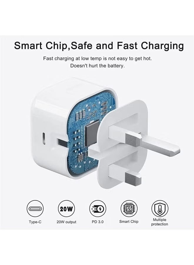 Raxoom iPhone 20W PD 3.0 USB C Wall Charger Plug with 1M iPhone Fast Charging Cable USB C Fast Charger Charger Cable and Plug, iPhone Fast Charger Compatible with Phone 14 13 12 11 Pro Max Mini X XR Xs 8  - Image 5