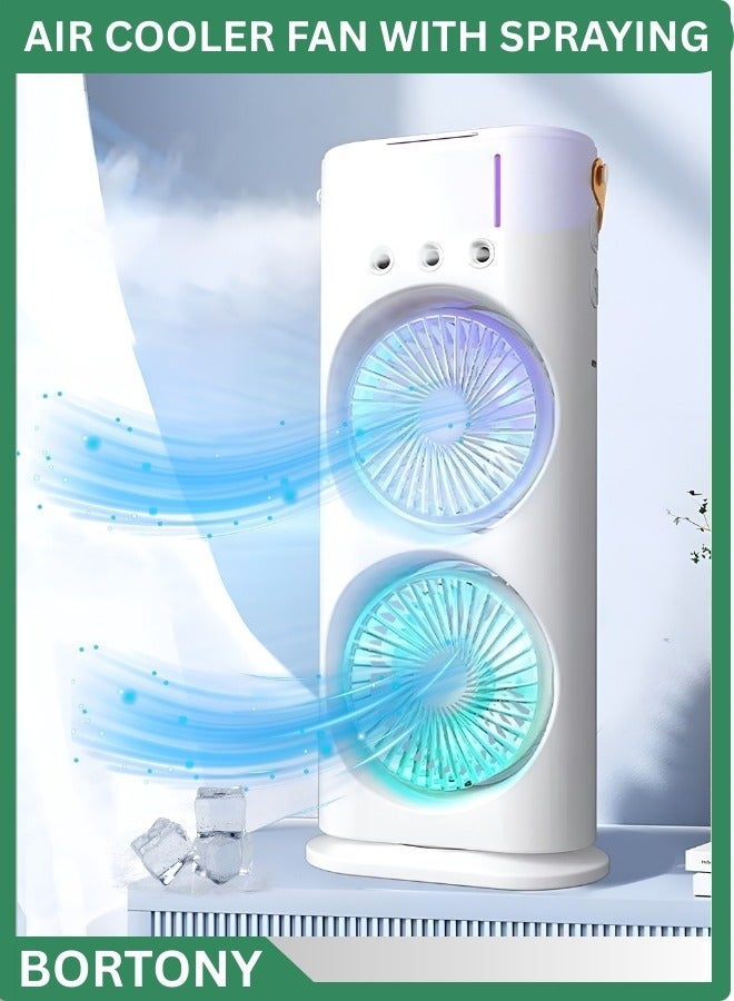 Air Cooler Fan Desktop Spray Mist Fan Air Conditioners Rechargeable Electric Fan LED Light Water Mist Fan 3 In 1 Air Humidifier For Home