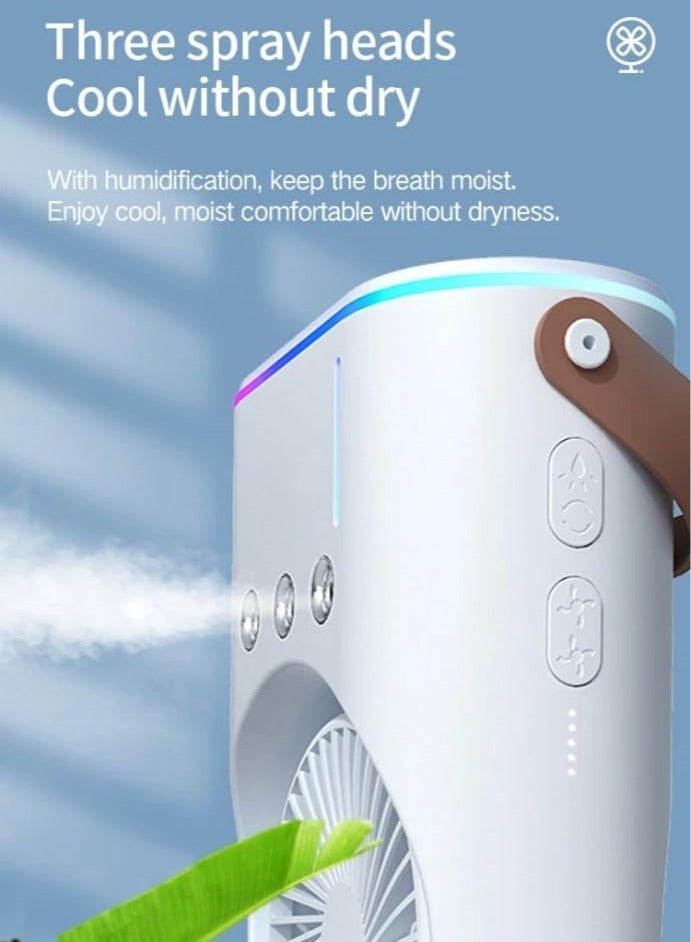BORTONY Air Cooler Fan Desktop Spray Mist Fan Air Conditioners  Rechargeable Electric Fan LED Light Water Mist Fan 3 In 1 Air Humidifier For Home - Image 5