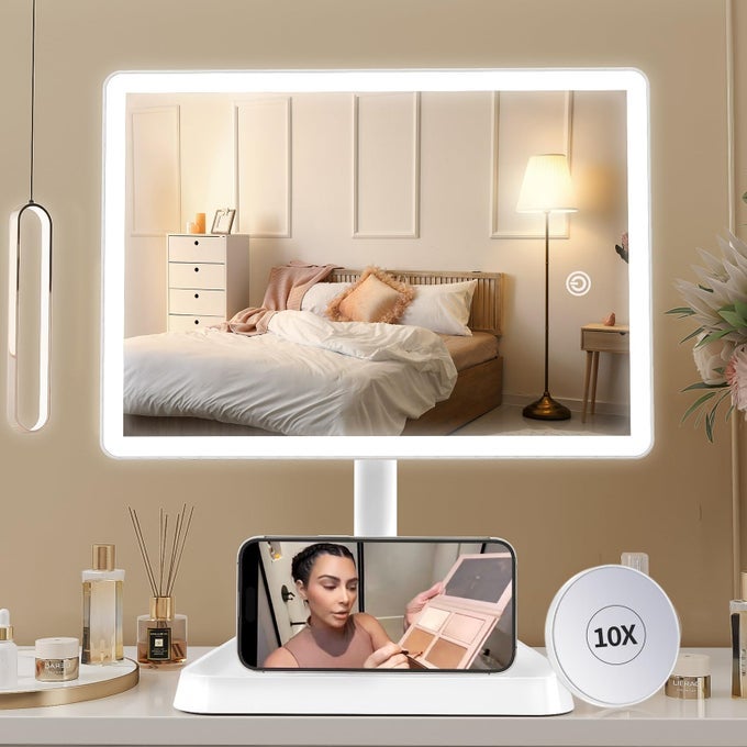 LARGE LIGHTED MAKEUP VANITY MIRROR WITH 96 LED LIGHTS RECHARGEABLE LITHIUM BATTERY LIGHT UP MIRROR SNOWY