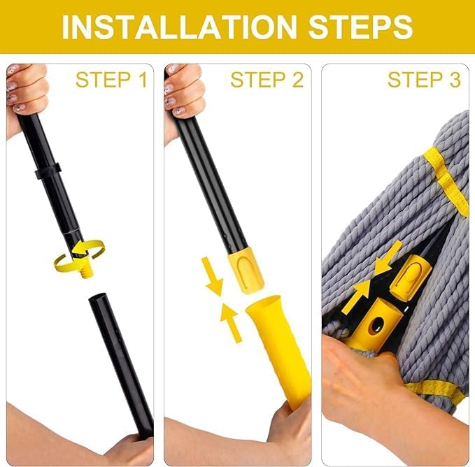 Whixant Self Wringing Twist Mop Wet Mop for Floor Cleaning with Long Handle Heavy Duty Floor Mop for Hardwood Vinyl Tile Marble Laminate Home Office Kitchen - Image 3