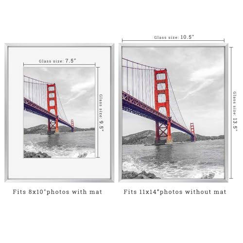 Frametory, 11x14 Metal Picture Frame with Mat for 8x10 Picture & Real Glass, Aluminum Photo Frame Collection (Silver, 1 Pack) - Image 2