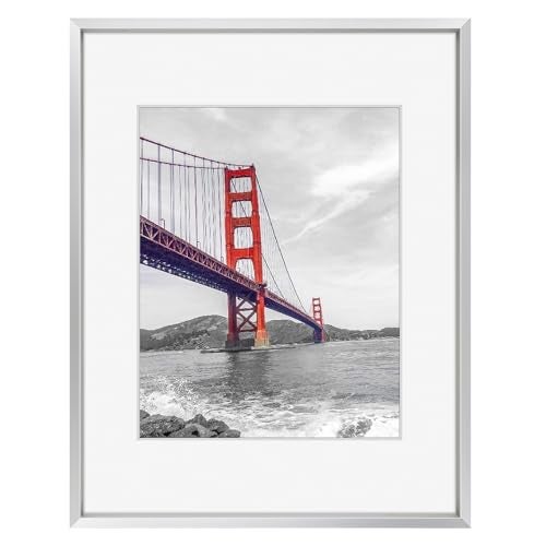 Frametory, 11x14 Metal Picture Frame with Mat for 8x10 Picture & Real Glass, Aluminum Photo Frame Collection (Silver, 1 Pack) - Image 1