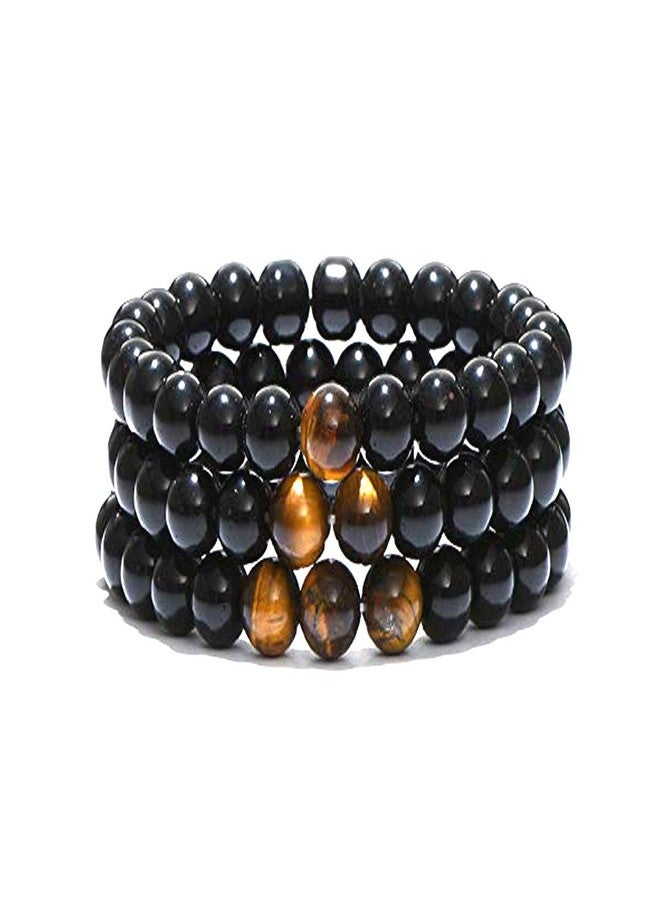 Astroghar Set of 3 Tiger's Eye and Black Onyx Crystal Stretch Bracelet for Men and Women - Image 2