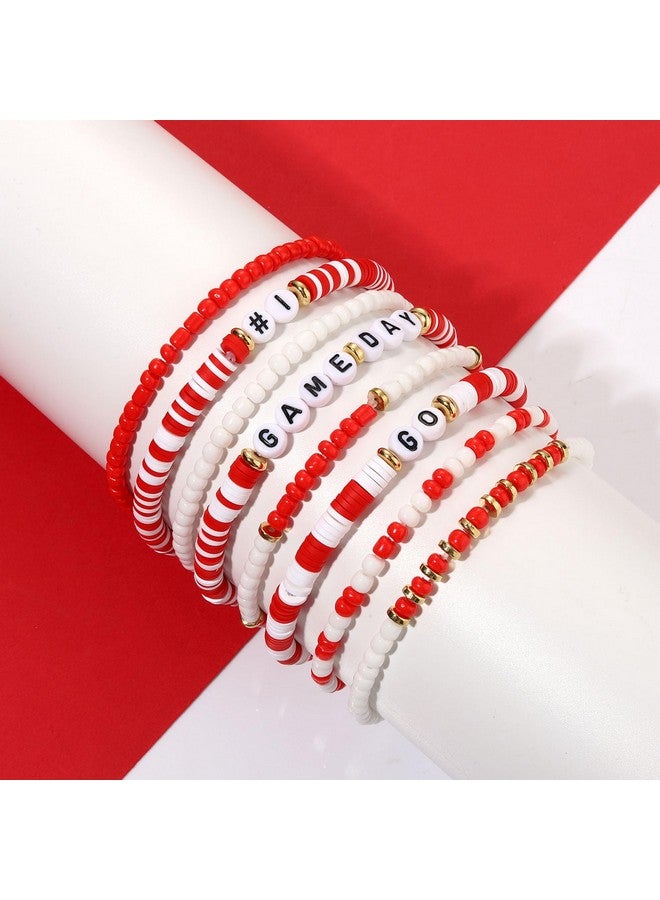 سيالكسهيني إكسسوارات يوم الروح الحمراء للنساء أساور يوم مباراة كرة القدم أساور هيشي ستاكبال أساور مطاطية من الخرز الطيني ملابس يوم مباراة كرة القدم إكسسوارات أمهات كرة القدم هدايا (أبيض وأحمر 1) - Image 3