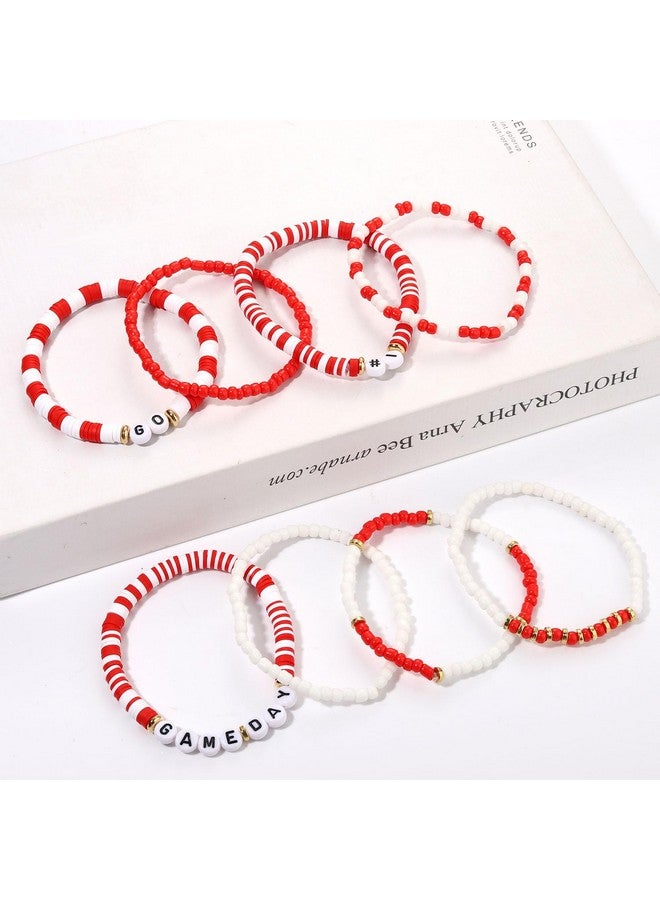 سيالكسهيني إكسسوارات يوم الروح الحمراء للنساء أساور يوم مباراة كرة القدم أساور هيشي ستاكبال أساور مطاطية من الخرز الطيني ملابس يوم مباراة كرة القدم إكسسوارات أمهات كرة القدم هدايا (أبيض وأحمر 1) - Image 5