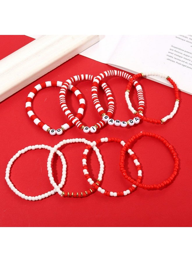 سيالكسهيني إكسسوارات يوم الروح الحمراء للنساء أساور يوم مباراة كرة القدم أساور هيشي ستاكبال أساور مطاطية من الخرز الطيني ملابس يوم مباراة كرة القدم إكسسوارات أمهات كرة القدم هدايا (أبيض وأحمر 1) - Image 2