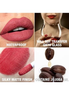 Lip Stain Tint, Lip Glaze, Lip Gloss, Red Nude Peach Pink Rose Mauve, Velvet Feel, Quick-Dry Longwear, Matte Liquid Lipstick